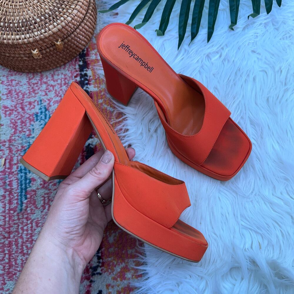 Jeffrey Campbell Chunky Platform Ninety Heel Sandal in Orange Faille 8.5 Concert